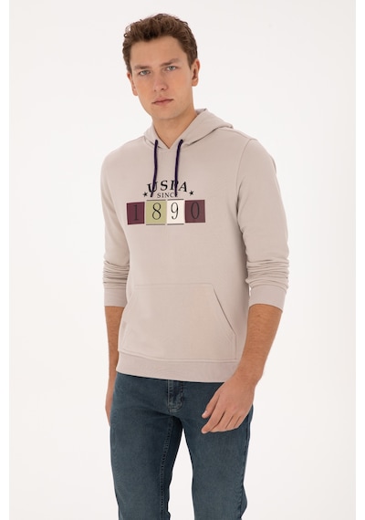 U.S. Polo Assn. Erkek Regular Fit Kapüşonlu Taş Sweatshirt 50316364-VR049