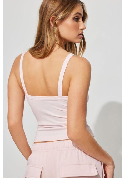 Madmext Pembe Fitilli Görünümlü Askılı Basic Atlet Mg2236 Pembe