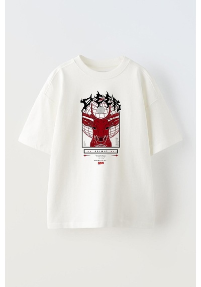 Thewert Unisex Şeytan Geyik Tasarım Baskılı Pamuk Beyaz Oversize T-shirt