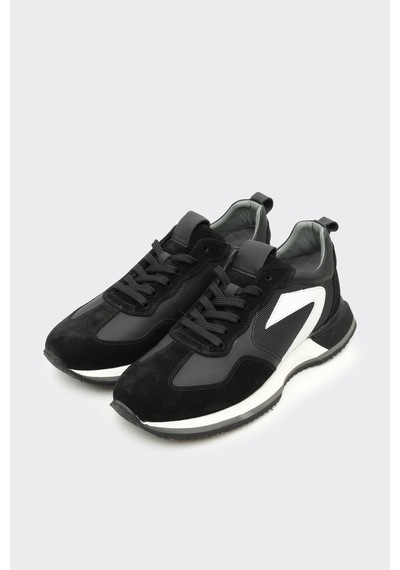 Derinet Hakiki Deri Comfort Erkek Sneaker Siyah Süet Siyah Süet