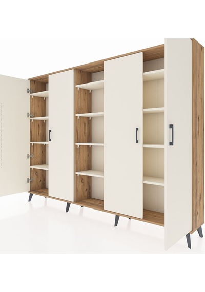 Arges Dolap 12 Raflı 4 Kapaklı 220x30x163 Çam-aytaşı Aytası - Atlas Çam