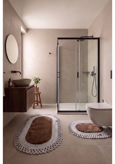 Banyo Paspası Takımı 60x100+40x60 Cm Dış Trikot Mouss Kahve & Gümüş Kahve - Gümüş