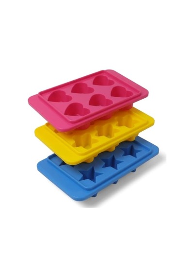 Tr Plastik 6 Bölmeli 3 Desenli Buz Kalıbı Seti, Yıldız-kalp-çiçek Desenli Buz Kalıbı 3 Set 13cm 8cm 3cm Eğle Genel