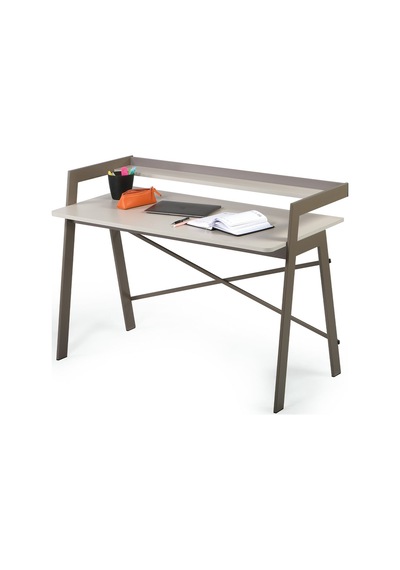 Ofisbazaar Home Desk 120x60 Cm Üst Raflı Metal Ayaklı Çalışma Masası Toprak