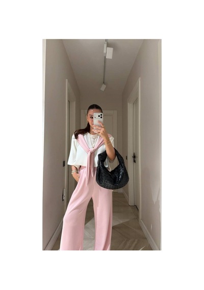 Mayrem Kadın Şal Detaylı Takım Pembe