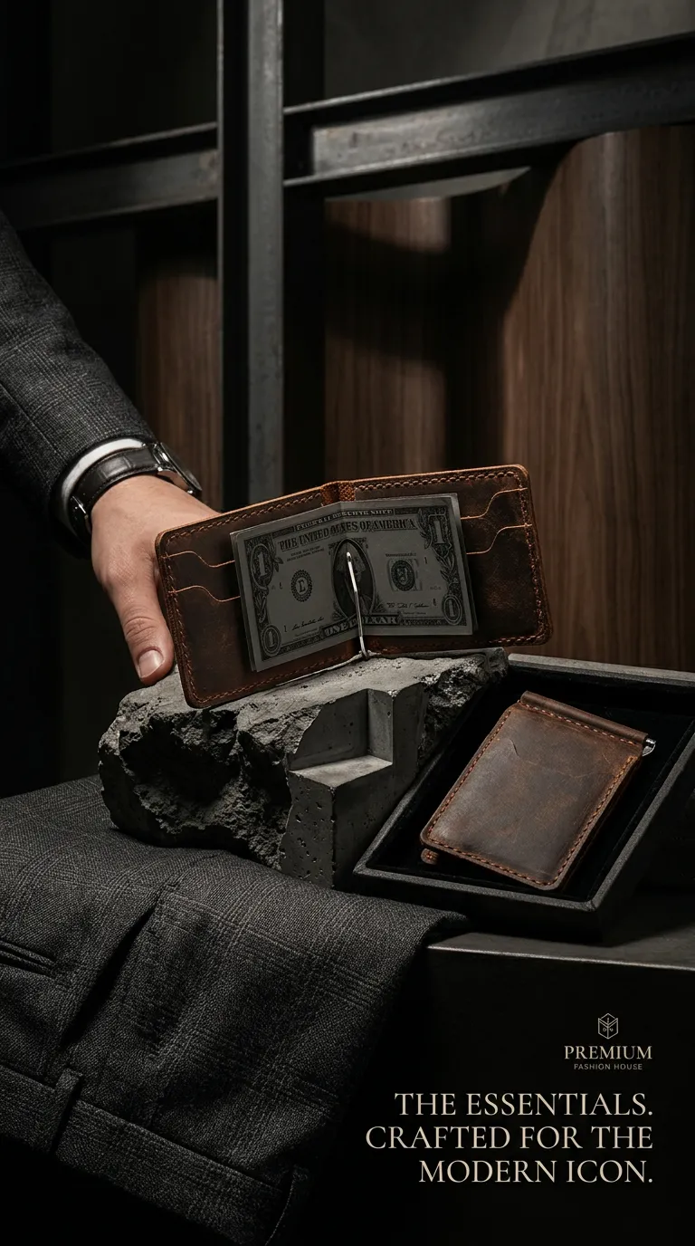 Natderi %100 El İşçiliği Hakiki Deri Para Maşalı Erkek Cüzdanı Klipsli Mini Kartlık 7x12 Cm Taba