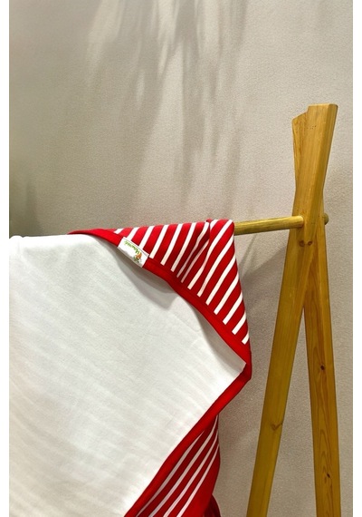 Havuç Çizgili Çift Kat 85x85 CM Pamuklu Penye Bebek Battaniyesi Kırmızı