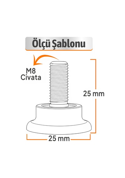 10 Adet Bingo Rotil Ayak Ayakları M8 Civatalı 8 Mm Siyah Profil Ayağı 2.5 Cm 6395751