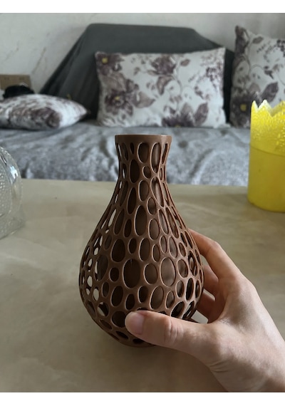 3d Baskı Petek Dokulu Vazo - Delikli Dekoratif Vazo-kahverengi Diğer
