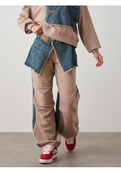 Zekids Kız Çocuk Kışlık Denim Garnilli 3 İplik Tasarım Pantolon-14776 Camel