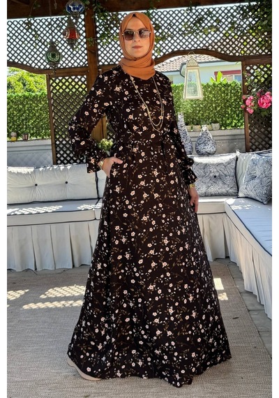 Rabia Şamlı Bihter Kahverengi Elbise Normal