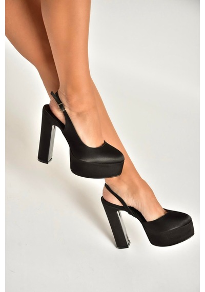 Fox Shoes Y246195104 Siyah Kumaş Platform Kalın Topuklu Kadın Abiye Ayakkabı Siyah