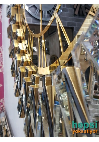Güneş Gold Black Altın Siyah 85 Cm Dekoratif Aynalı Duvar Saati
