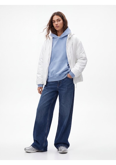 LTB Relaxed Fit Şişme Kapüşonlu Beyaz Mont