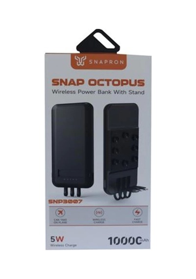 Snapmax Snp-3007 10.000 Mah Siyah Vantuzlu Kablosuz Ve 3in1 Kablolu Powerbank Çok Renkli