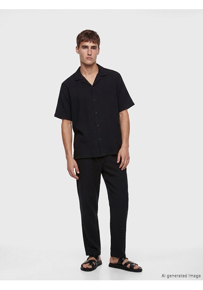 Lcw Vision Siyah Regular Fit Krinkle Erkek Gömlek