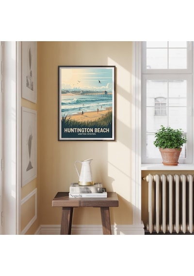 Vintage Tarzı Huntington Beach Seyahat Posteri Sahil Sörfü Sanat Baskısı