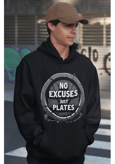 Sevbano No Excuses Just Pilates Baskılı Unisex Oversize Sporcu Hoodie Siyah