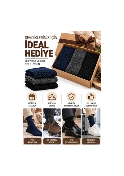 Westicgiyim Erkek Lambswool Yünlü Çorap 3'lü Kışlık Dikişsiz Sıcak Tutan 40-44 Çok Renkli Westicgiyim Erkek Lambswool Yünlü Çorap 3'lü Kışlık Dikişsiz Sıcak Tutan 40-44 Çok Renkli