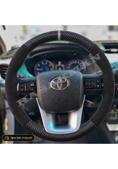 Toyota Innova Dikme Direksiyon Kılıfı Alcantara Süet Mat Karbon Gri Yüzük Ve Dikiş Facelift-mpv 2011-2015