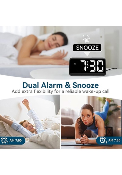 Yatak Odaları İçin Dijital Çalar Saat, Çift Alarmlı Yüksek Sesli Çalar Saat, Kalın Rakamlar, 5 Dimmer, 4 Cilt, E
