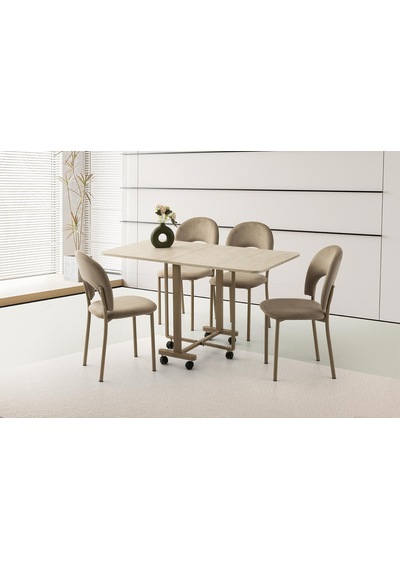 Katlanır Metal Tekerlekli Ayak Masa, Traverten, 70x10 Diğer