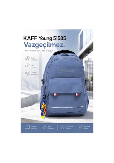 Kaff Young 51585 Blue Mavi Unisex Çok Cepli Anahtarlık Aksesuarlı Suya Dayanıklı Sırt Çantası
