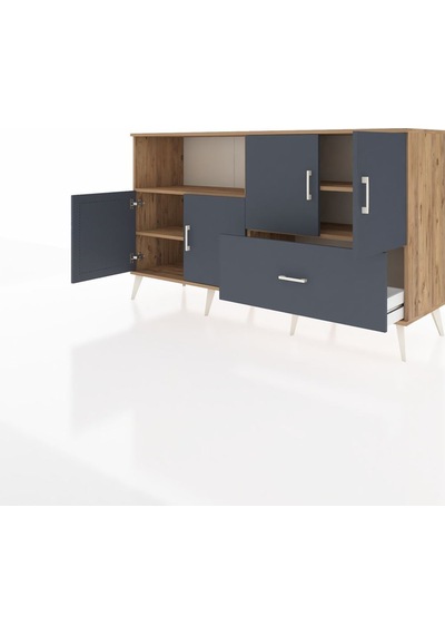 Hyperion Konsol 4 Raflı Tek Çekmeceli 4 Kapaklı 176x44x99 Çam-ant Çam-antrasit