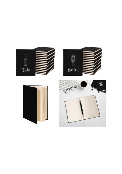 Rakı Balık Sevgili Çift Kanvas Defter Krem