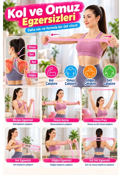 Egzersiz Esnetme Direnç Lastiği 8 Şekilli Pilates Yoga Fitness Kol Bacak Omuz Çalışma Bandı Ev Sporu Çok Renkli