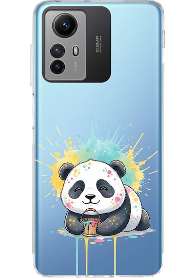 Redmi Note 12s İle Uyumlu Splash Panda Tasarımlı Şeffaf Silikon Kılıf Şeffaf