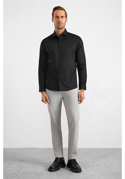Süvari Siyah Slim Klasik Yaka Düz Casual Gömlek Sgm1008400025-s09