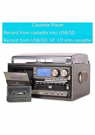 Kn-110 Vintage Plak Cd Kaset Usb Bluetooth Tf Aux Özelikli Pikap Kahverengi