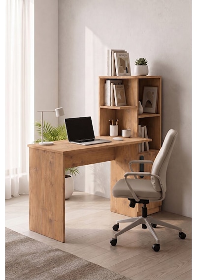 Ders Çalışma Masası 90 Cm Kitaplıklı Çalışma Masası Öğrenci Masası Ofis Çalışma Masası Atlantik Çam