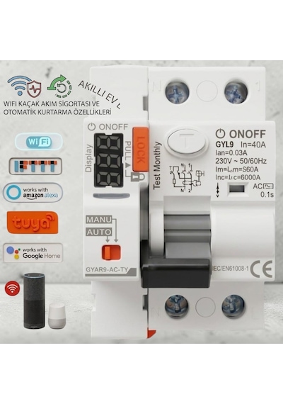 Onoff Tuya Wifi Akıllı Kaçak Akım Yeniden Kurtarma Zamanlama Uzaktan Kontrol Sgorta 63 Agyar9-ac-ty Gyl9mper