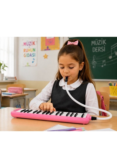 Helvacıoğlu 32 Tuşlu Kırmızı Melodika Çantalı Hortumlu Ağızlıklı Okul Müzik Aleti Çok Renkli