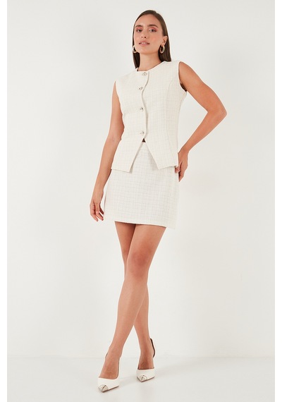Lela Pamuk Ve Yün Karışımlı Slim Fit Bisiklet Yaka Tüvit Bayan Yelek 611Ye00059 Ekru
