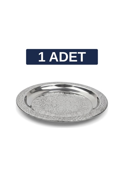 Binbir Trend 18 Cm İşlemeli Kenarlı Otantik Desenli Krom Çelik Meze Ve Servis Tabağı 1 Adet