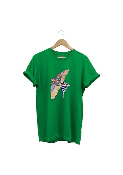 Kırlangıç Kuşu Dekoratif Baskılı %100 Pamuk Regular Fit Unisex T-shirt Yeşil
