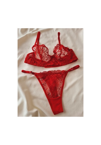 Demirsa Boutique Kırmızı Dantelli Bralet Takım Sütyen&tanga Kırmızı