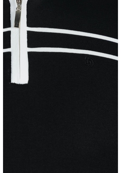 Sabri Özel Siyah Regular Fit Fermuarlı Polo Yaka Örme Triko T-shirt