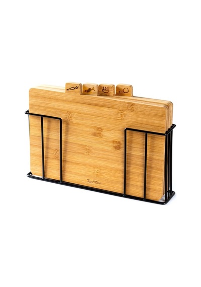 Tantitoni 4'lü, 28x20 Cm, Bambu, Standlı Kesme Tahtası, 4'lü Kesme Tahtası, Wood Cb50254b Ahşap
