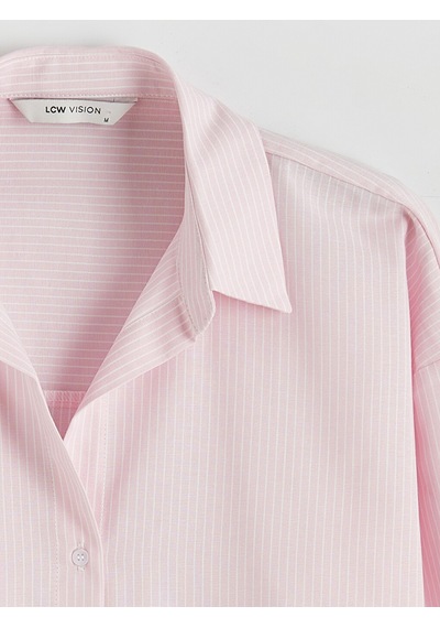 Lcw Vision Pembe Çizgili Oversize Oxford Kadın Gömlek