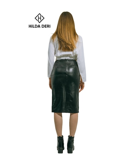 Hilda Deri Clara Hakiki Kuzu Derisi Siyah Kalem Etek 001