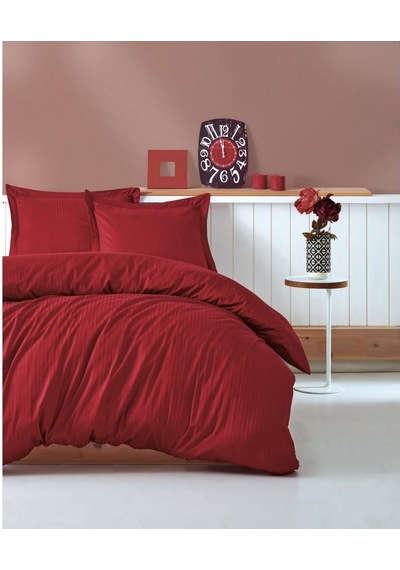 Cotton Box Elegant Stripe Saten Çift Kişilik Nevresim Takımı Bordo Bordo