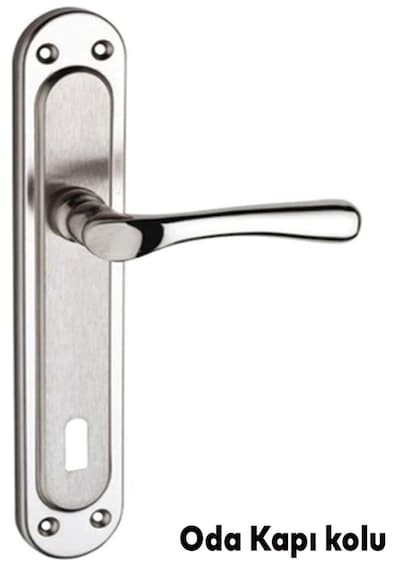 Kumru Nikel Saten Oda Kapı Kolu + Hok Er-40 Ekstra Gömme Kilit İç Kapı Oda Kilidi Rulmanlı Köşeli 40 Mm Takım