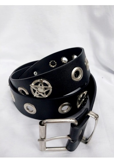 Dükkan Design Gotik Punk Pentagram Deri Kemer Siyah