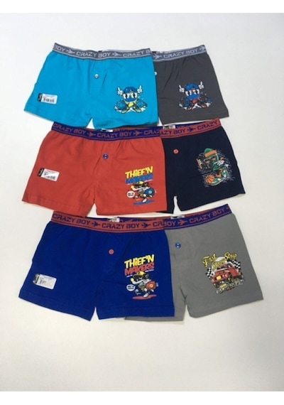 Tutku Tec0253 Çocuk Elastan Baskılı Boxer 6 Adet Kombin