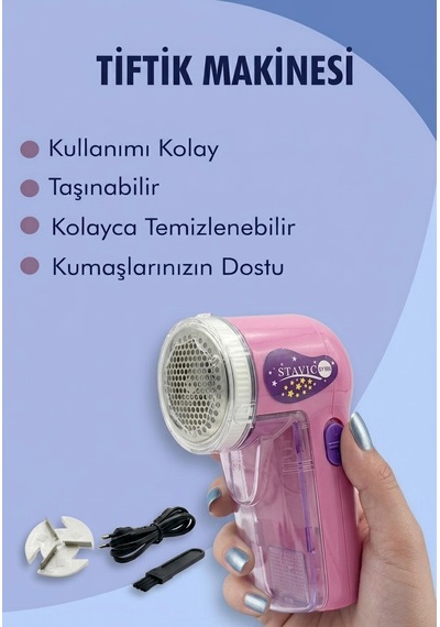 Dempower Şarjlı Tiftik Ve Tüy Toplama Makinesi Elbise Kazak Temizleme Aparatı Pembe