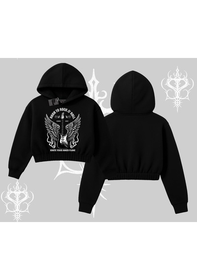 Startmore Kapşonlu Crop Sweatshirt Born To Rock Eternal Flame Legacy Siyah
